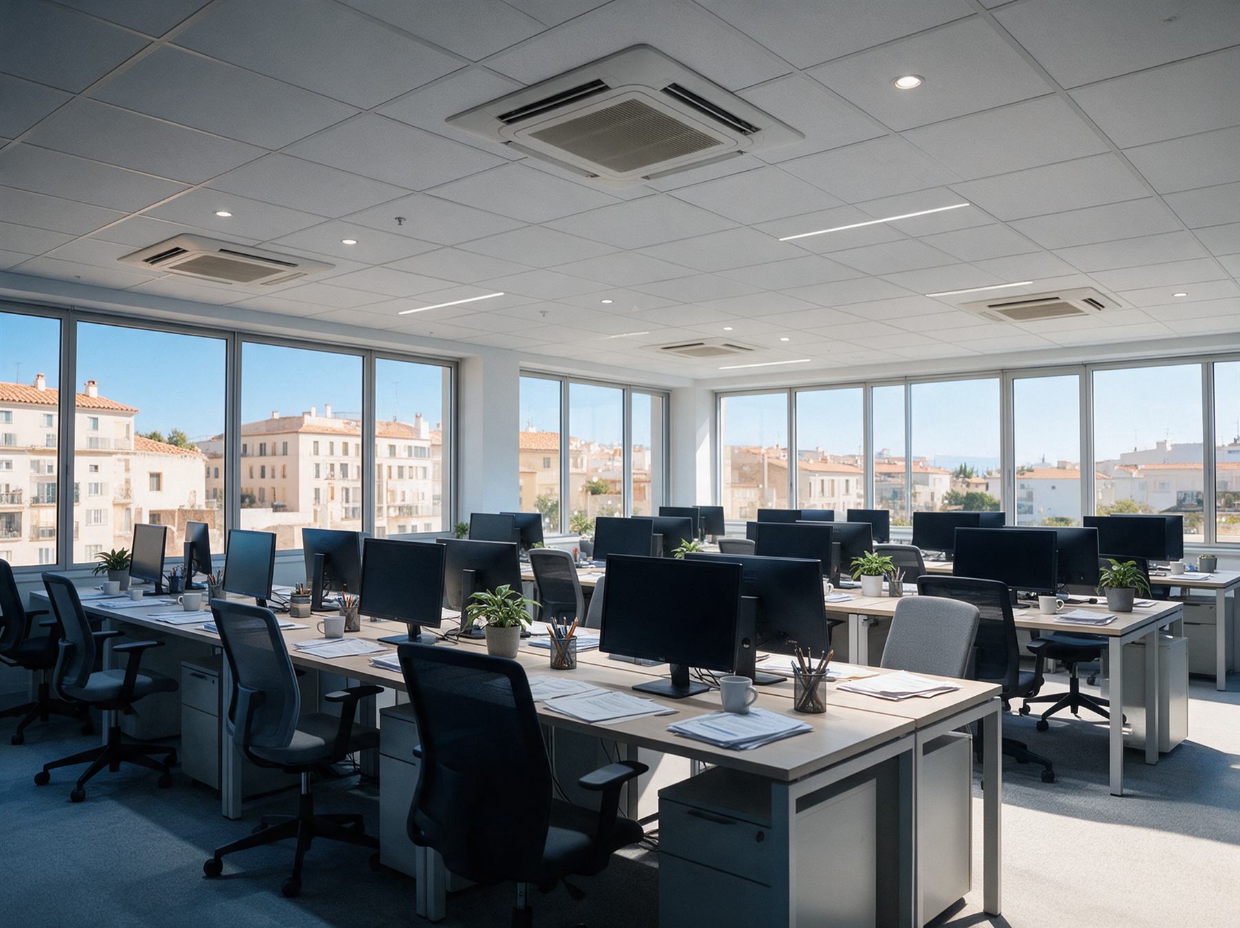 Illustration : plateau de bureaux équipé de cassettes VRV