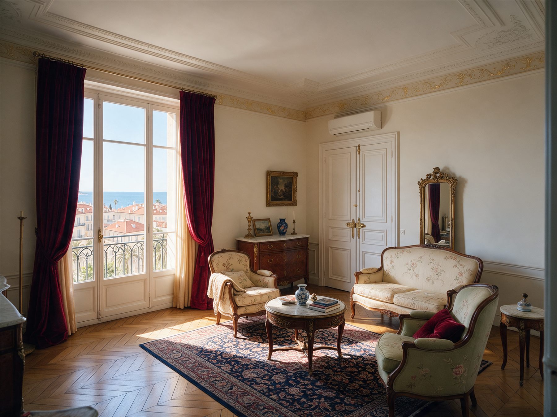 Illustration : appartement Belle Époque avec unité murale de climatisation