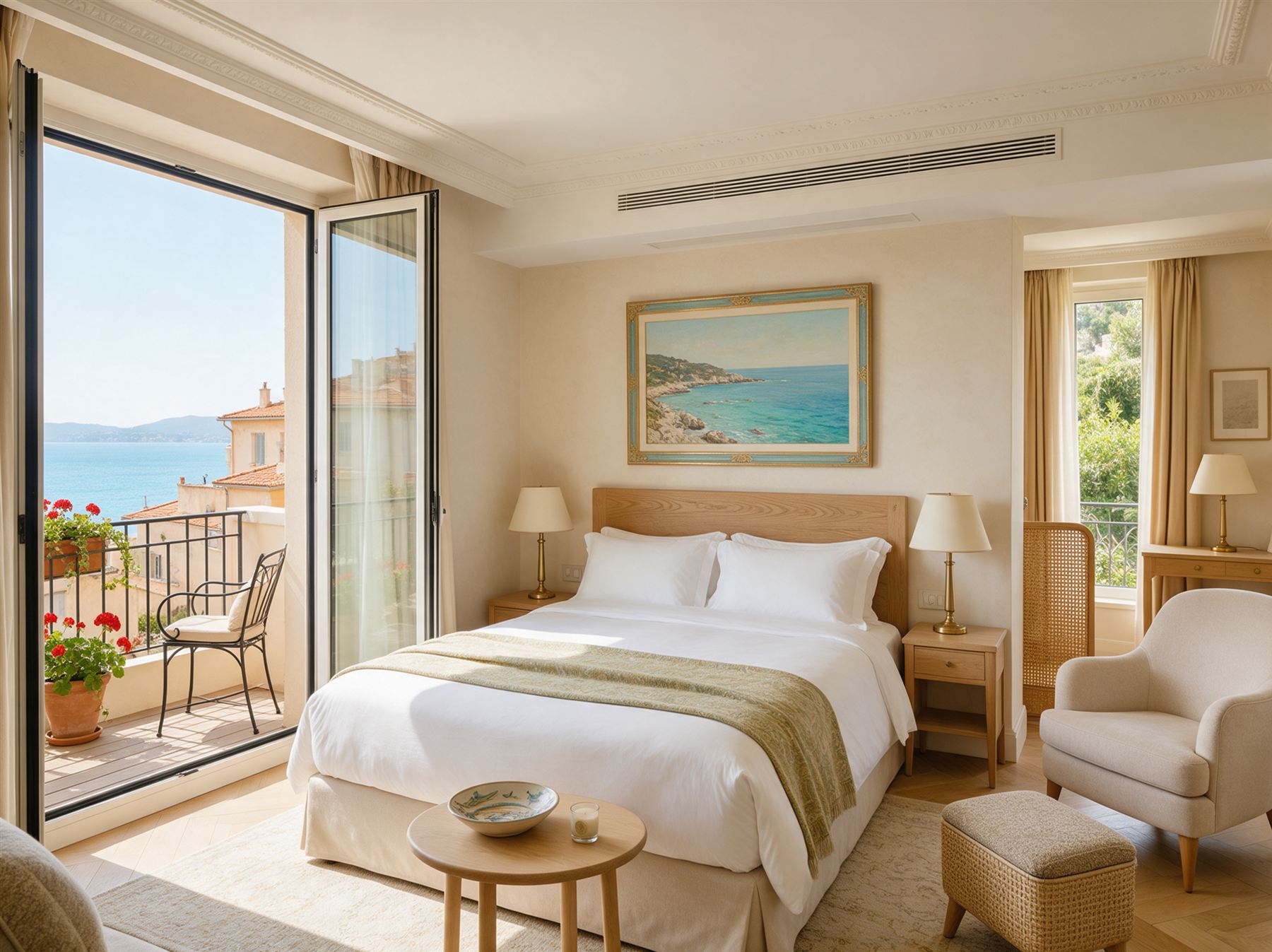 Illustration : chambre d'hôtel avec grille de climatisation gainable au plafond